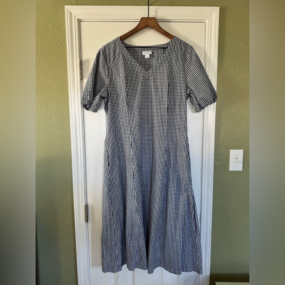 Vintage Liz Claiborne Cotton Dress Black and White Gingham with Puffed Sleeves